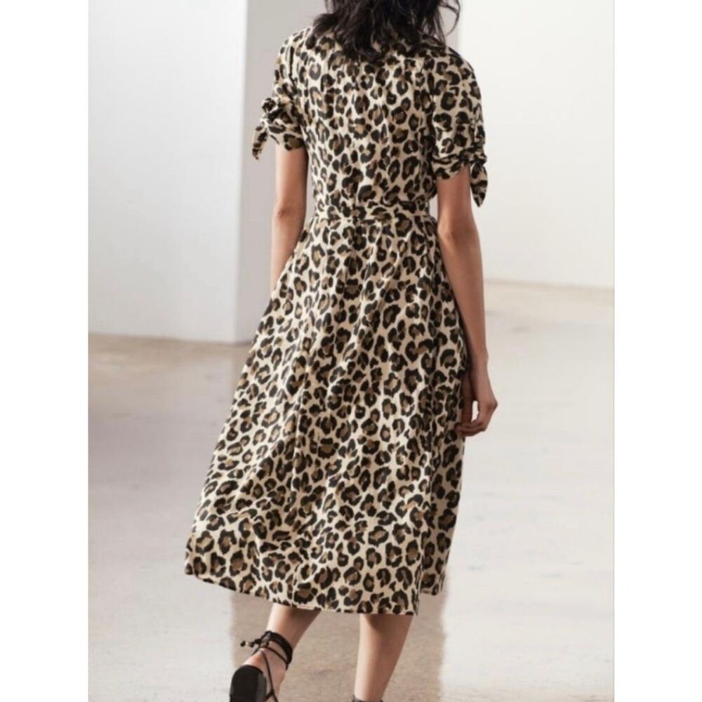 ZARA Midi Dress Leopard Print Belted Short Sleeve Large - Picture 2 of 12